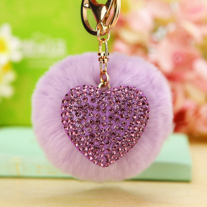 Diamond Love Fur Ball Car Pendant Key Chain