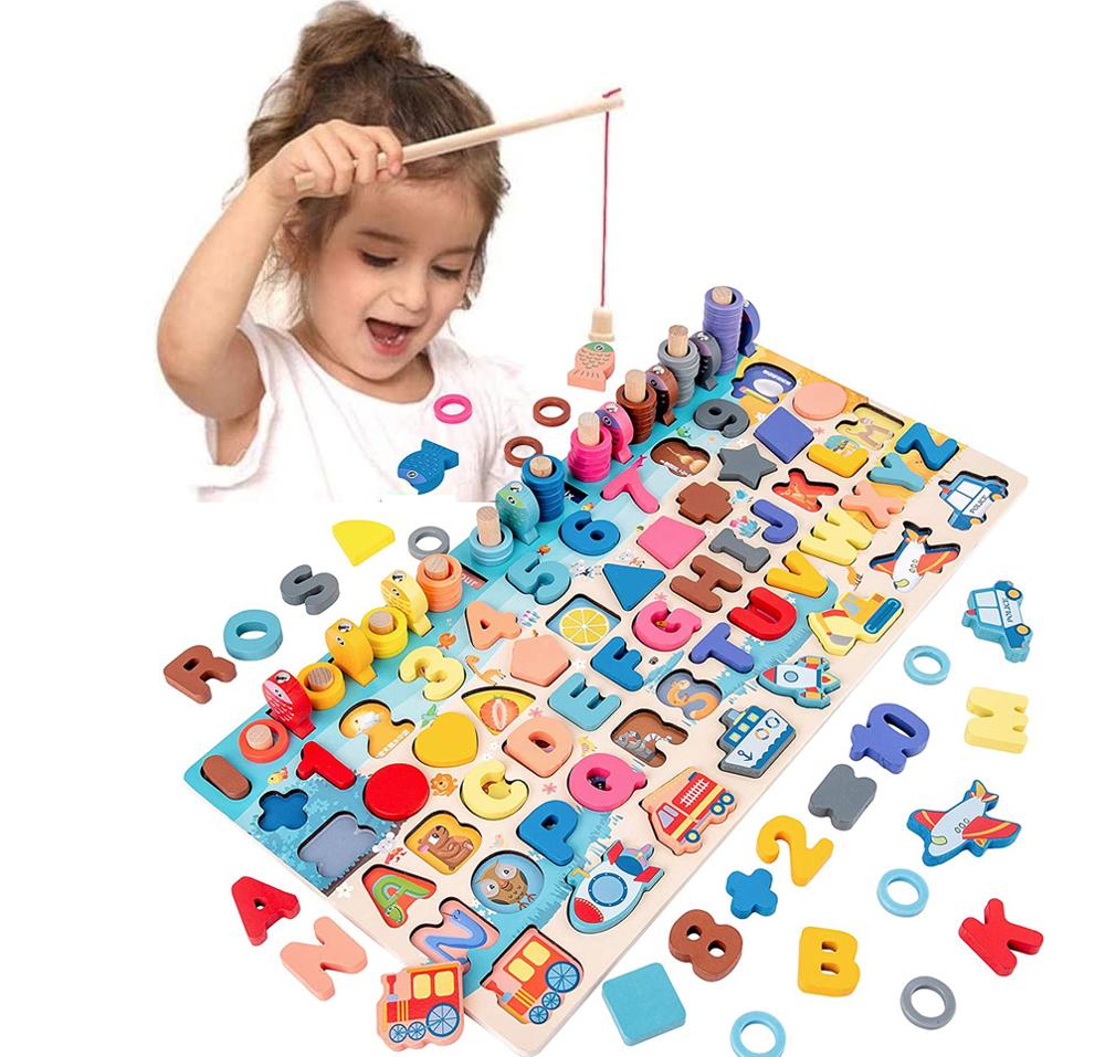 Montessori Wooden Math Fishing Board Educational Toy