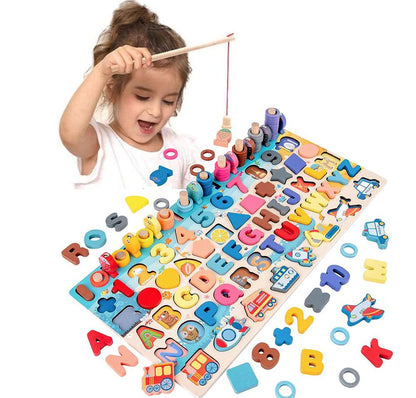 Montessori Wooden Math Fishing Board Educational Toy