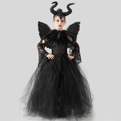 Evil Witch Black Halloween Costume Tulle Dress Set