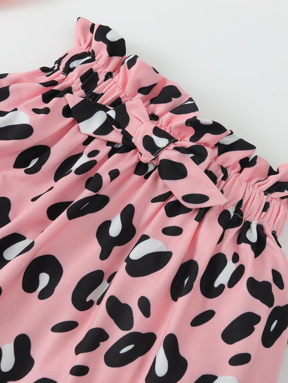 3 Pieces Set Baby Girls Leopard Bow Skirts And Headwear