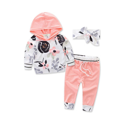 3 Pieces Set Baby Girls Striped Print Hoodies Swearshirts Pants And Bow Headwear Wholesale 58047643