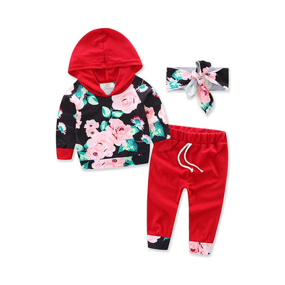 3 Pieces Set Baby Girls Striped Print Hoodies Swearshirts Pants And Bow Headwear Wholesale 58047643