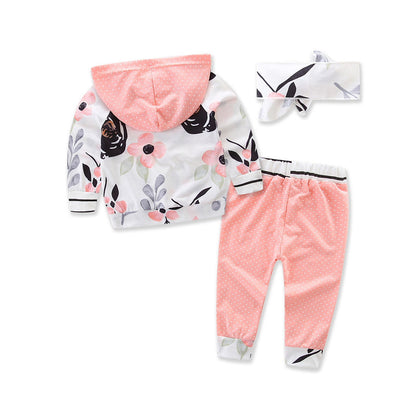 3 Pieces Set Baby Girls Striped Print Hoodies Swearshirts Pants And Bow Headwear Wholesale 58047643
