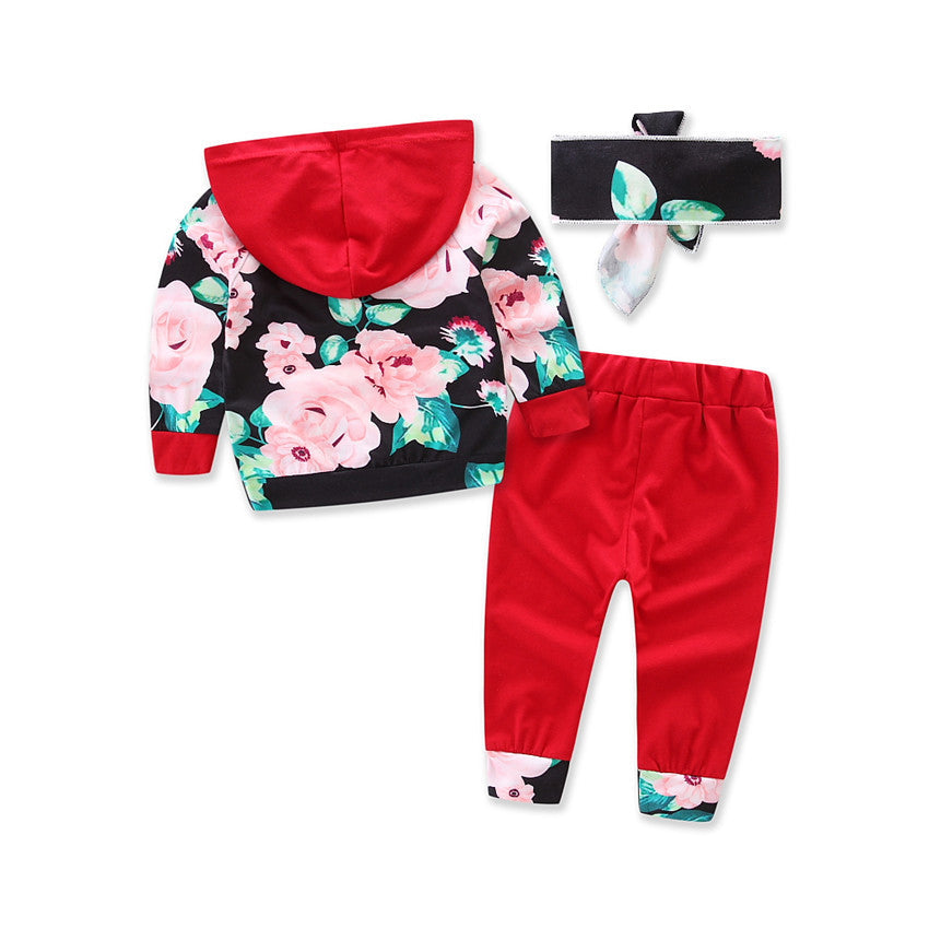 3 Pieces Set Baby Girls Striped Print Hoodies Swearshirts Pants And Bow Headwear Wholesale 58047643