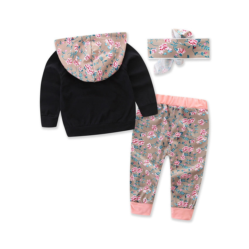 3 Pieces Set Baby Girls Striped Print Hoodies Swearshirts Pants And Bow Headwear Wholesale 58047643