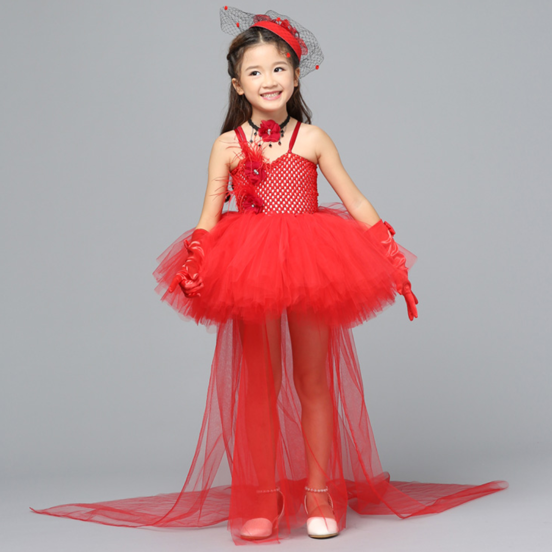 Trailing Red Pop Princess Halloween Tulle Costume Dress Set