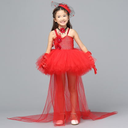 Trailing Red Pop Princess Halloween Tulle Costume Dress Set