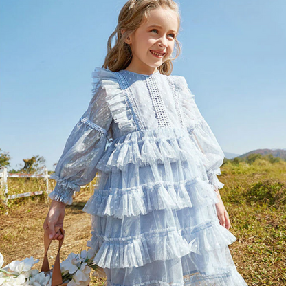 Vintage Lace Pleated Long Sleeves Dress