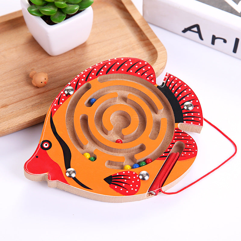 Magnetic Pen Ball Maze Animal Track Educational Wooden Toy