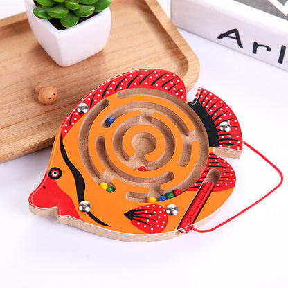 Magnetic Pen Ball Maze Animal Track Educational Wooden Toy