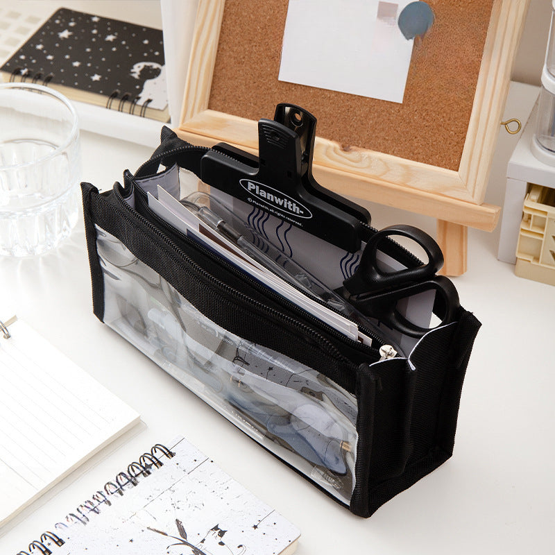 Large Capacity Six-layer Transparent Canvas Pencil Case