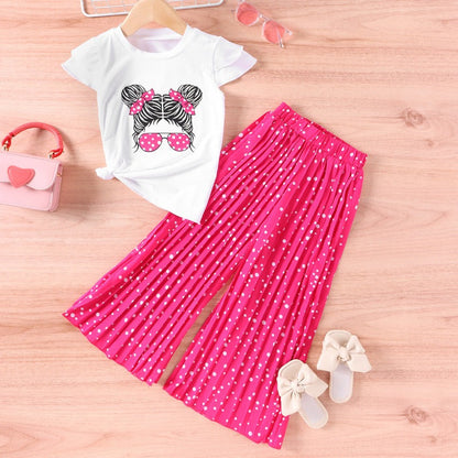 Cartoon Avatar Leg Pants Casual Polyester Two-piece Set