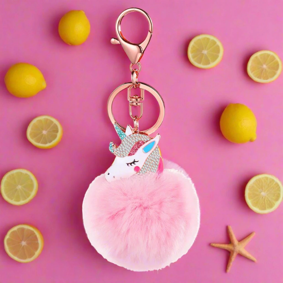 Pink Puff Ball Keychain