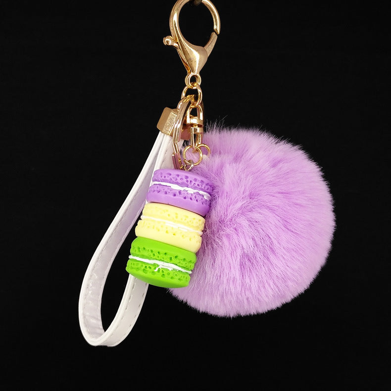Alloy Macaron Hair Ball Keychain