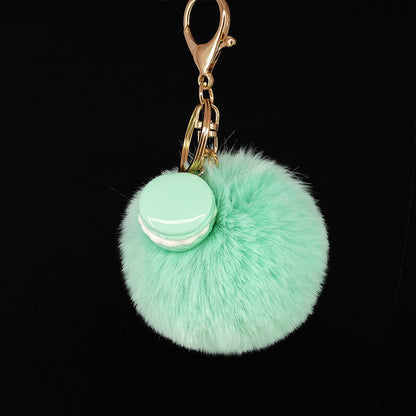 Alloy Macaron Hair Ball Keychain
