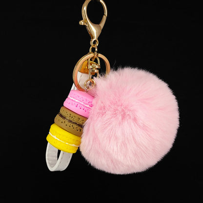 Alloy Macaron Hair Ball Keychain