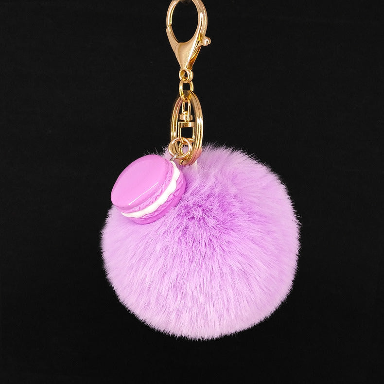 Alloy Macaron Hair Ball Keychain