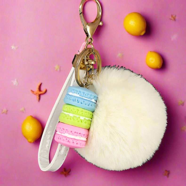 Alloy Macaron Hair Ball Keychain