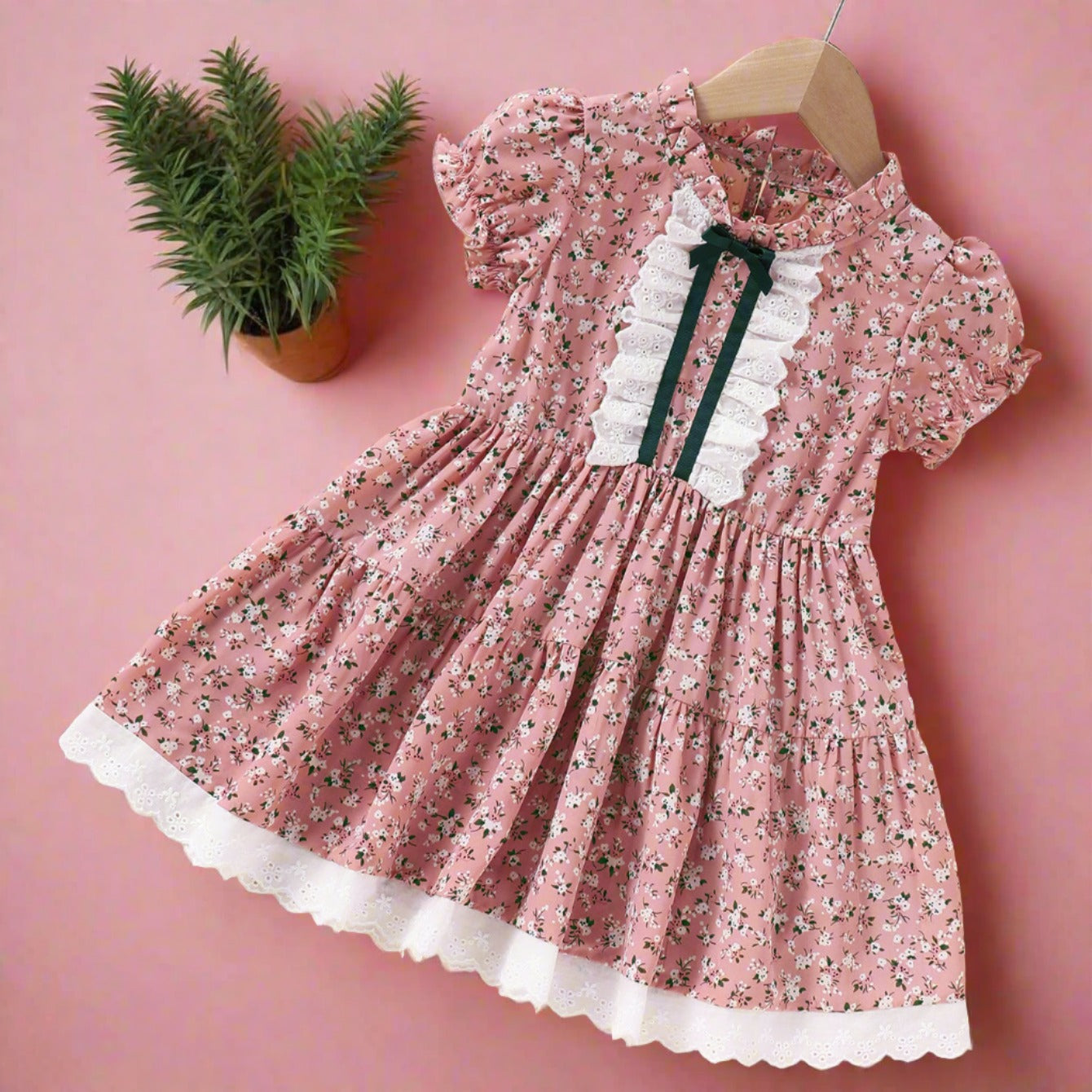 Children's Pastoral Floral Polyester Dress