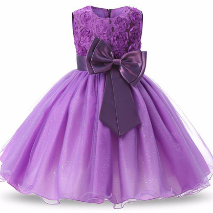 Wholesale Children's Rose Fluffy Polyester Dresses
