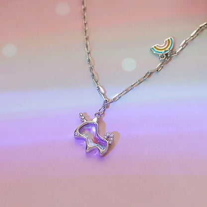 Silver Plated Opal Unicorn Necklace