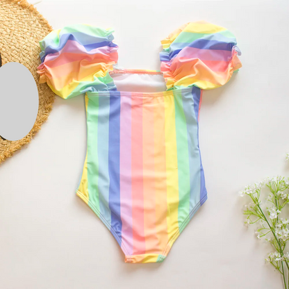 Gradient Puff Sleeve Girls' Swimsuit - Mermaid Bathing Suit