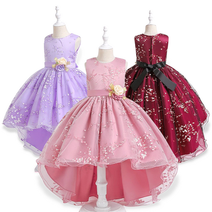 Rose Design Floral Long Back Girls Fashion Party Dress
