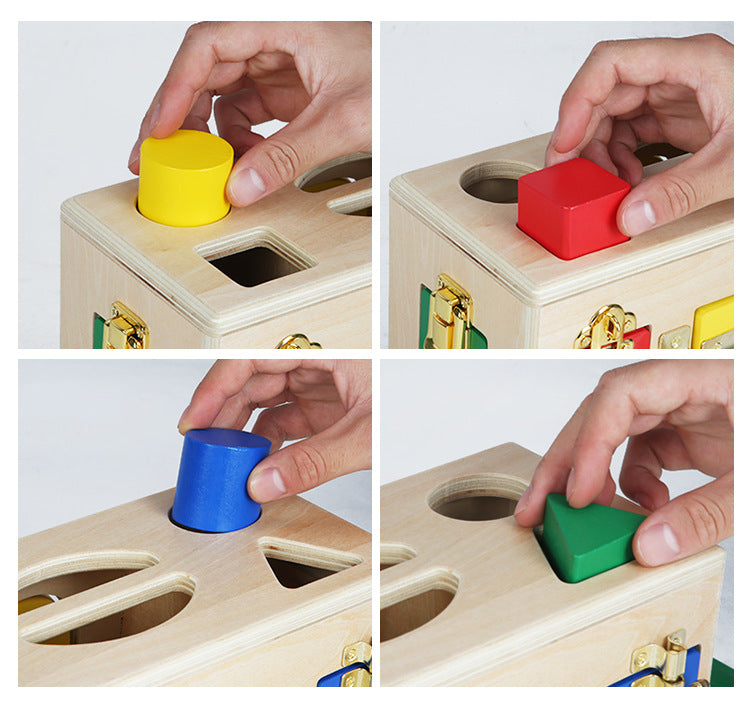 Educational Shape Lock Box Wooden Toy for Preschool Kids