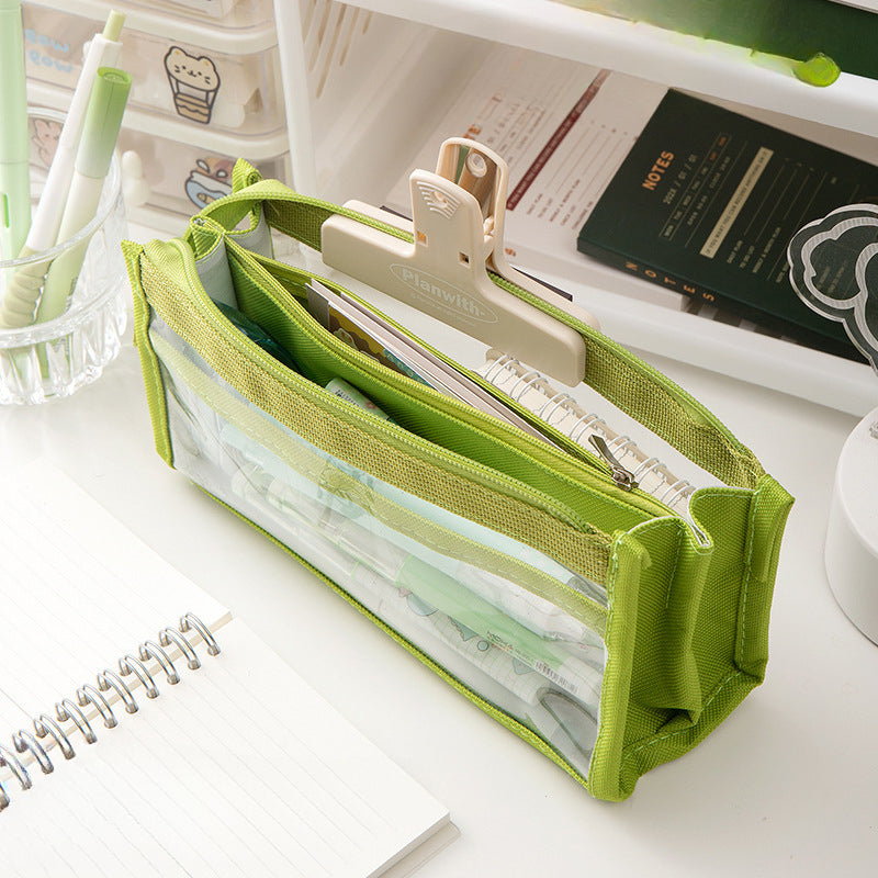 Large Capacity Six-layer Transparent Canvas Pencil Case