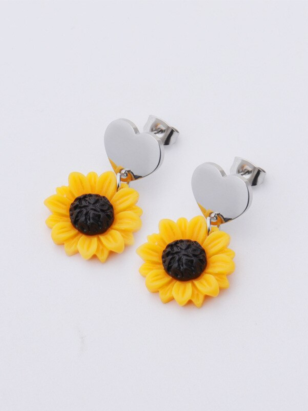 Sunny Love Heart and Sunflower Drop Earrings