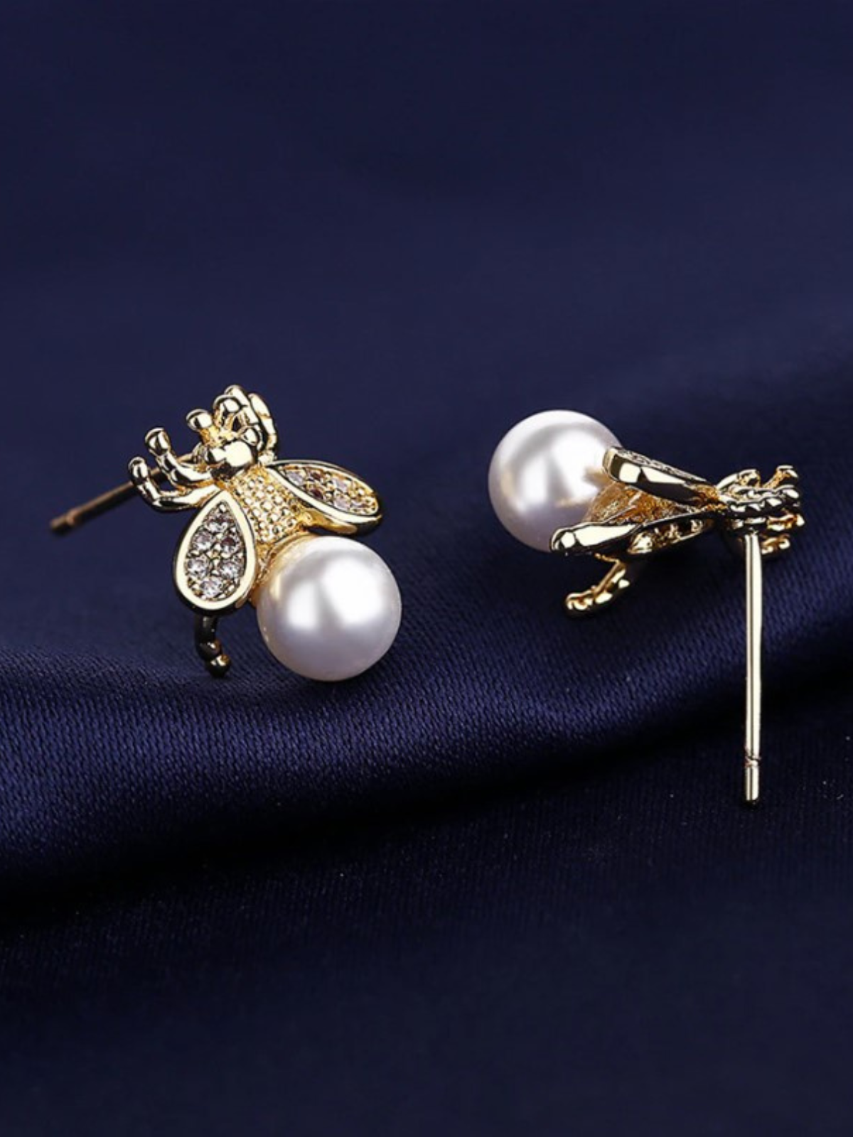 Girls Buzz-Worthy Honey Bee Pearl Stud Earrings