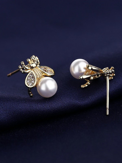 Girls Buzz-Worthy Honey Bee Pearl Stud Earrings