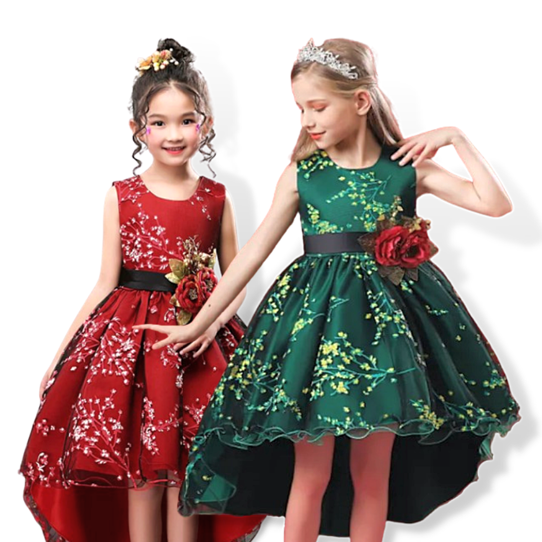 Rose Patch Floral Printed Girls Fashion Party Dress