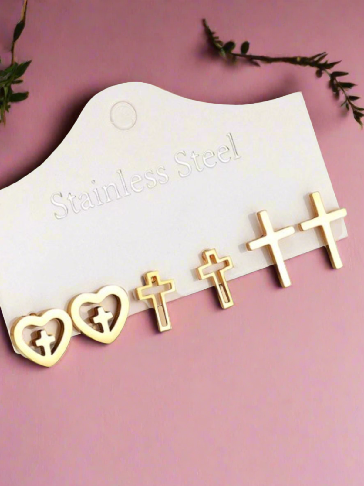 Stainless Steel Cross Earrings Set