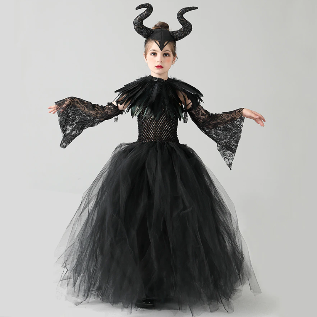 Evil Witch Black Halloween Costume Tulle Dress Set