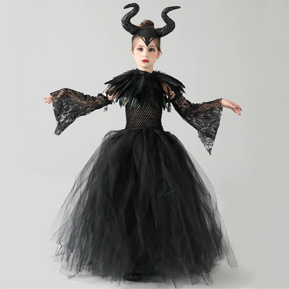 Evil Witch Black Halloween Costume Tulle Dress Set