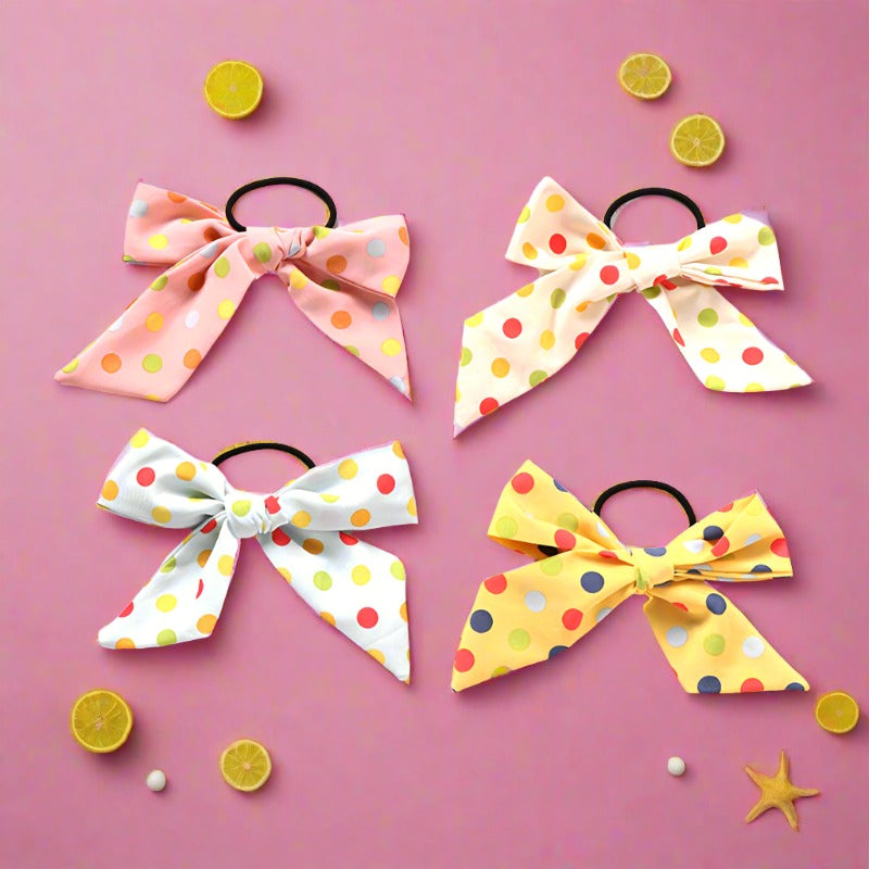4 Pack Kid Gir Colorful Polka Dots Bow Hair Tie