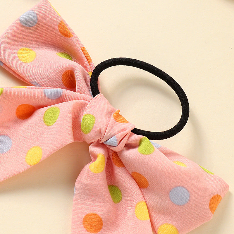 4 Pack Kid Gir Colorful Polka Dots Bow Hair Tie