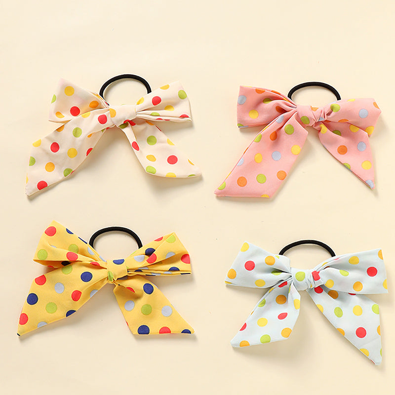 4 Pack Kid Gir Colorful Polka Dots Bow Hair Tie