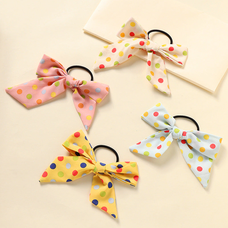 4 Pack Kid Gir Colorful Polka Dots Bow Hair Tie