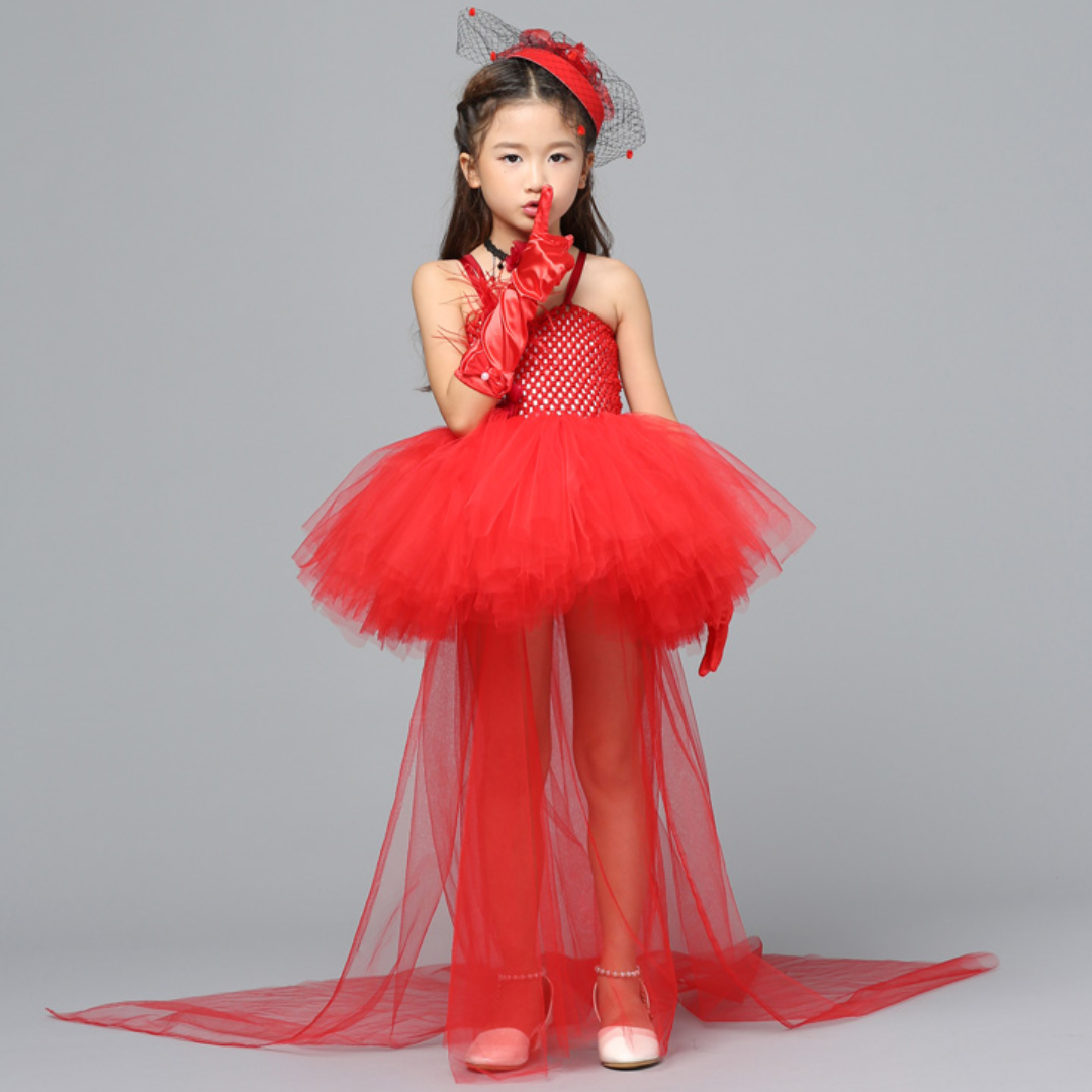 Trailing Red Pop Princess Halloween Tulle Costume Dress Set