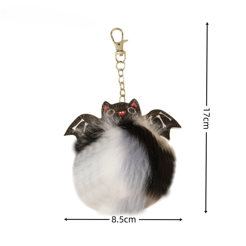 Halloween PU Bat Fur Balls Keychain