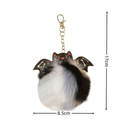 Halloween PU Bat Fur Balls Keychain