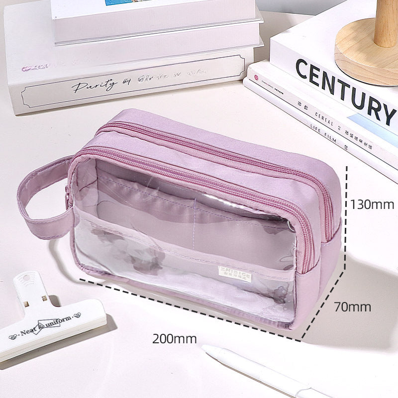 2024 Three-layer Extra Large Capacity Transparent Canvas Pencil Case