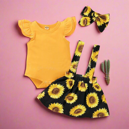 Cotton Kids Sunflower Short Sleeve Suspender Dress Set