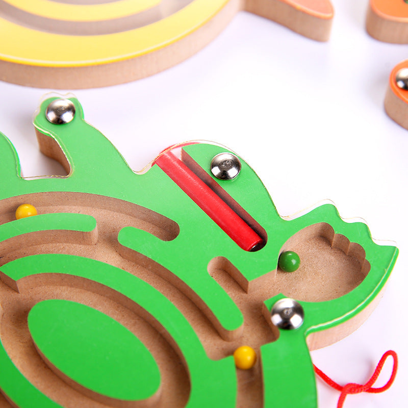 Magnetic Pen Ball Maze Animal Track Educational Wooden Toy