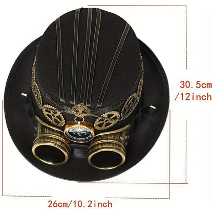 Unisex Steampunk Top Hat - Compass, Goggles, Detachable Gears