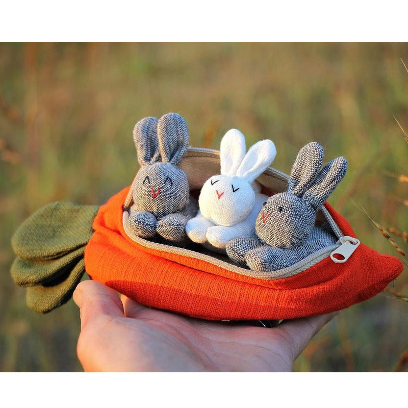 Three Rabbits and Carrots Fun Plush Ornaments