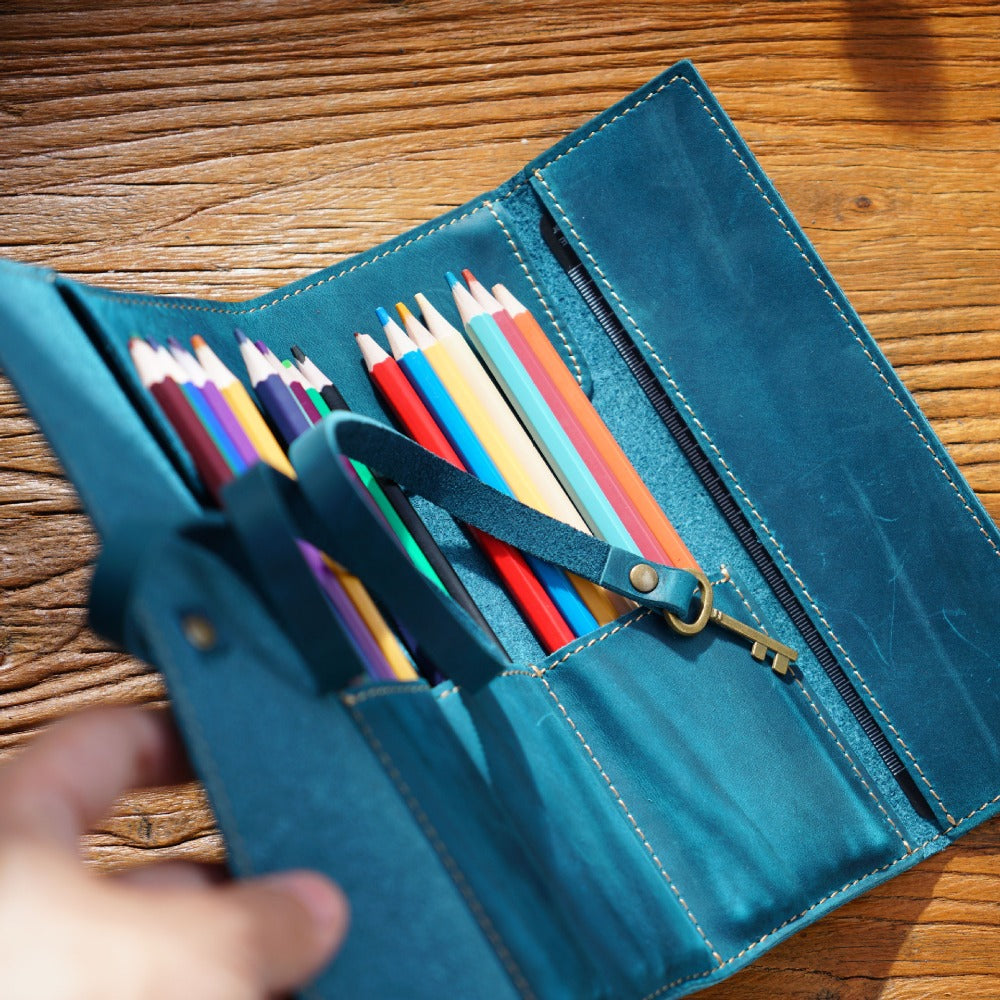 Bidding Cowhide Retro Pen Bag